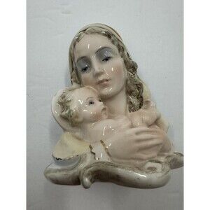 VTG Italian Bust glazed Madonna Virgin Mary Baby Jesus Italy 668 Statue Catholic